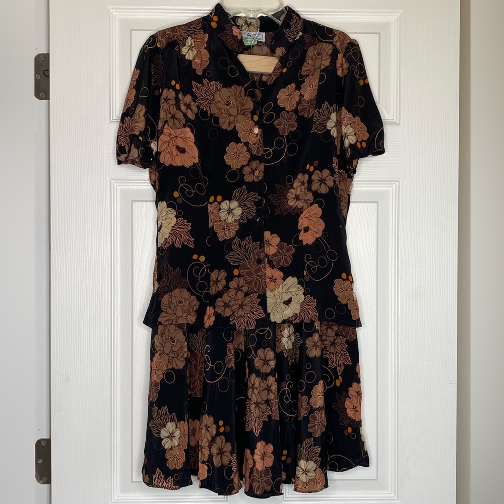 Women's Jonathan Martin Skirt Set Black Brown Floral Fall Sz 5/6 and 9/10 (flaw)